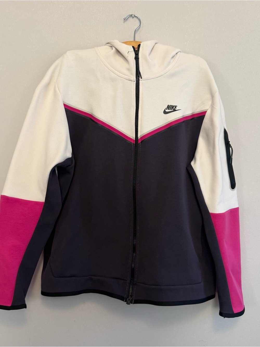 Nike Colorblock Zip Hoodie Jacket White, Dark Gray & Bright Pink Women Sweat XL